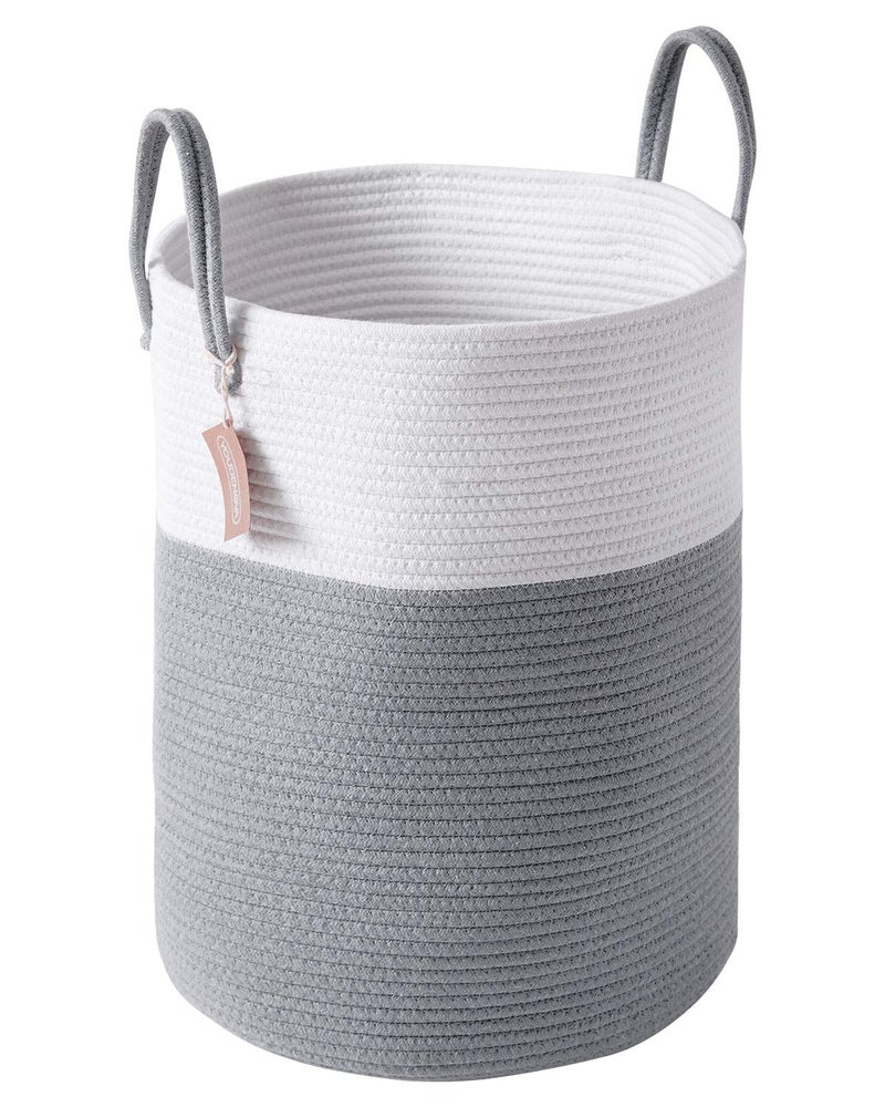 YOUDENOVA Cotton Rope Laundry Hamper by YOUDENOVA, 58L - Woven Collapsible Laundry Basket - Clothes Storage Basket for Blankets, Laundry Room Organizing, Bedroom Storage, Clothes Hamper â€“ Grey - Image 1